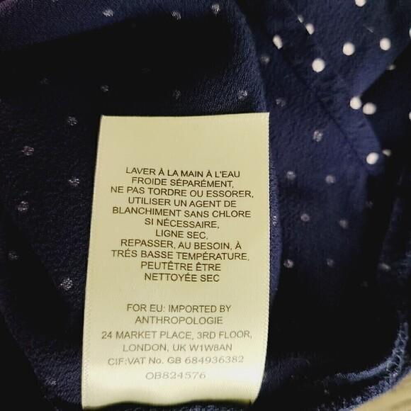 Maeve Anthropologie Top XS Blue White Polka Dot V-Neck Tie-Sleeve Pullov…‎ - Picture 7 of 7